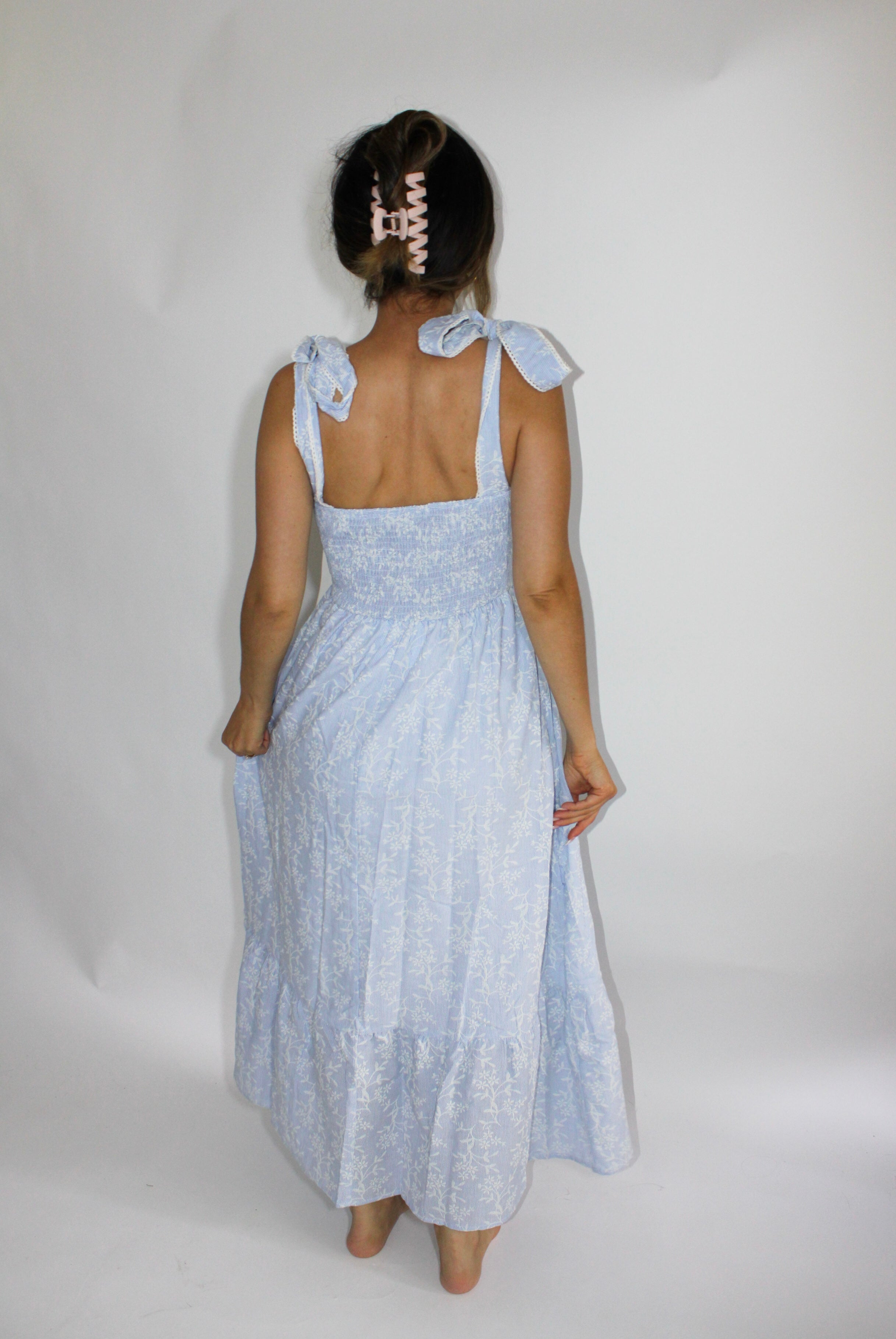 Whispering Blue Floral Midi Dress