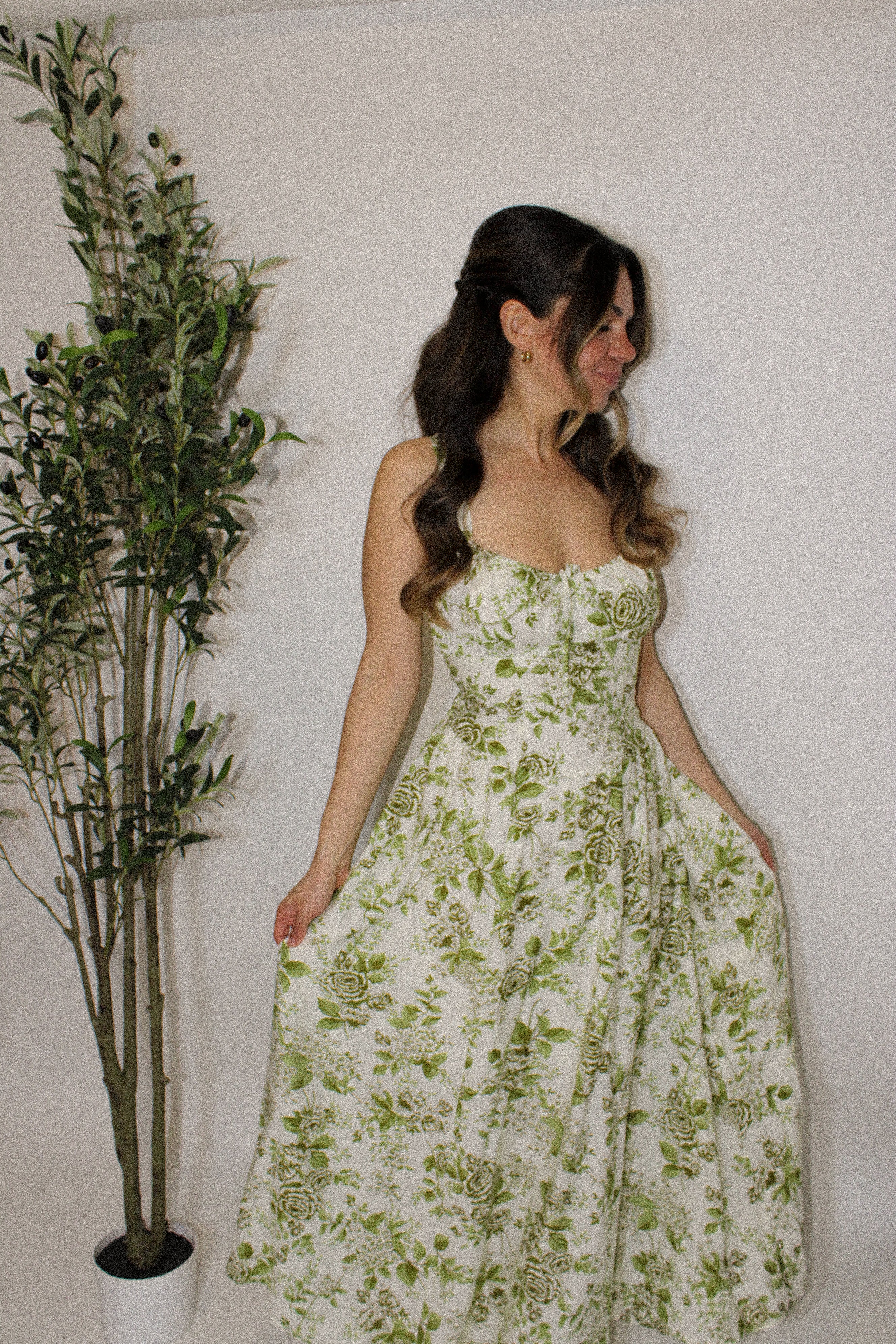 Sage Garden Bustier Midi Dress