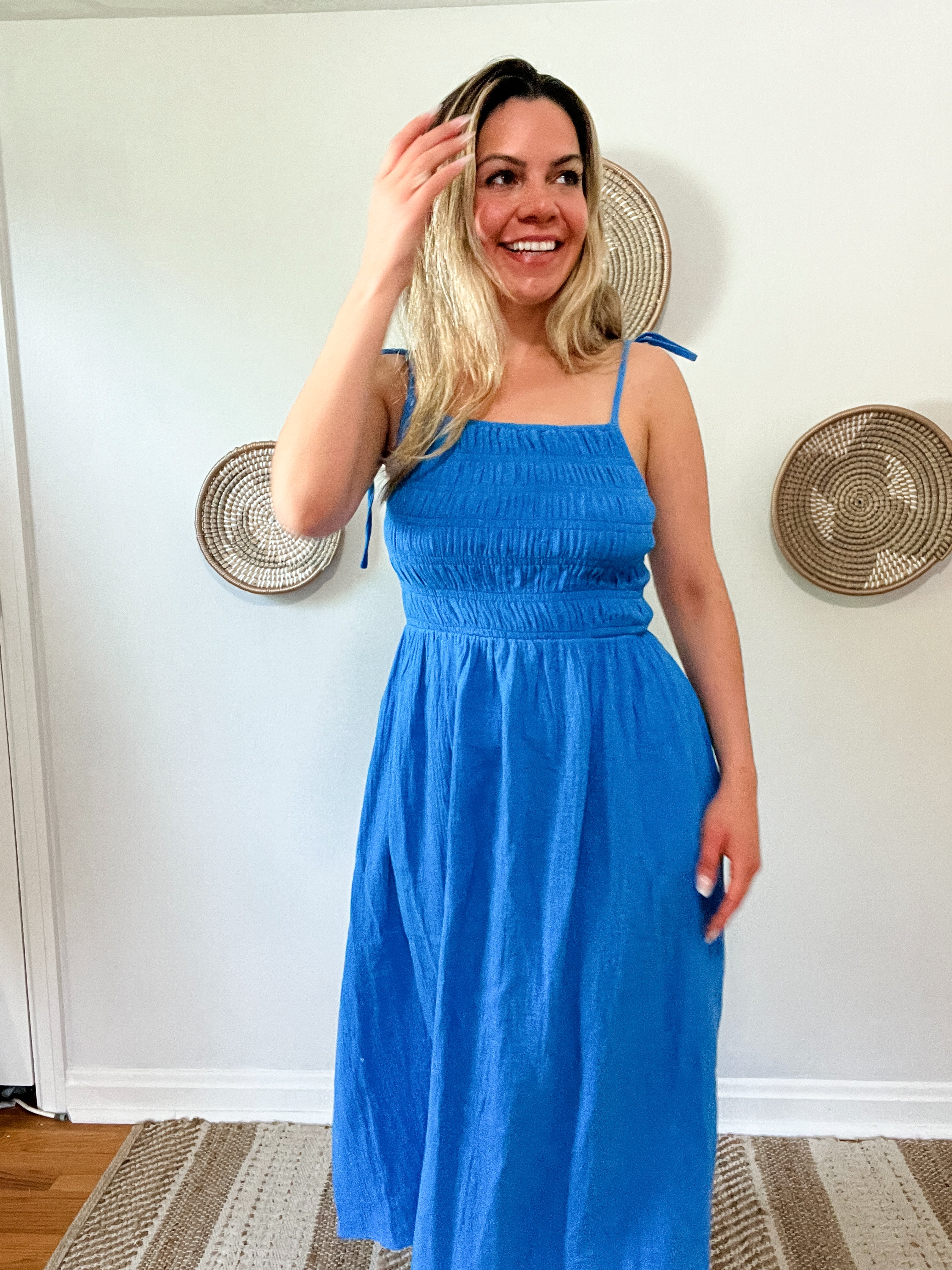 blue midi sun dress Oceanside Blue Midi Sundress Large