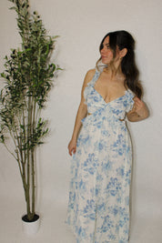 Seaside Ruffle Blue Floral Midi Dress