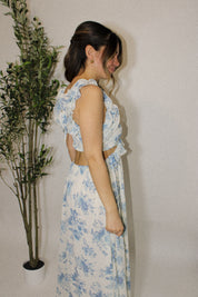 Seaside Ruffle Blue Floral Midi Dress