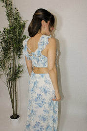 Seaside Ruffle Blue Floral Midi Dress