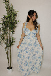 Seaside Ruffle Blue Floral Midi Dress