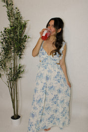 Seaside Ruffle Blue Floral Midi Dress