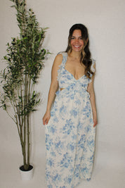 Seaside Ruffle Blue Floral Midi Dress