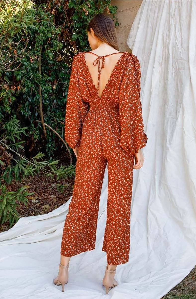 Rust Orange Floral Jumpsuit - Muted Closet