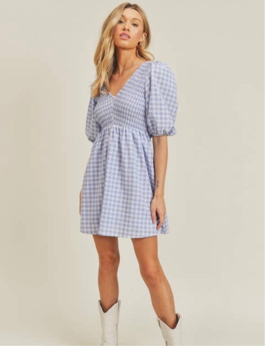 Ever Blue Gingham Babydoll Dress - Muted Closet