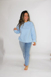 Baby Blue Embroidered Teach "tone-on-tone" Crew