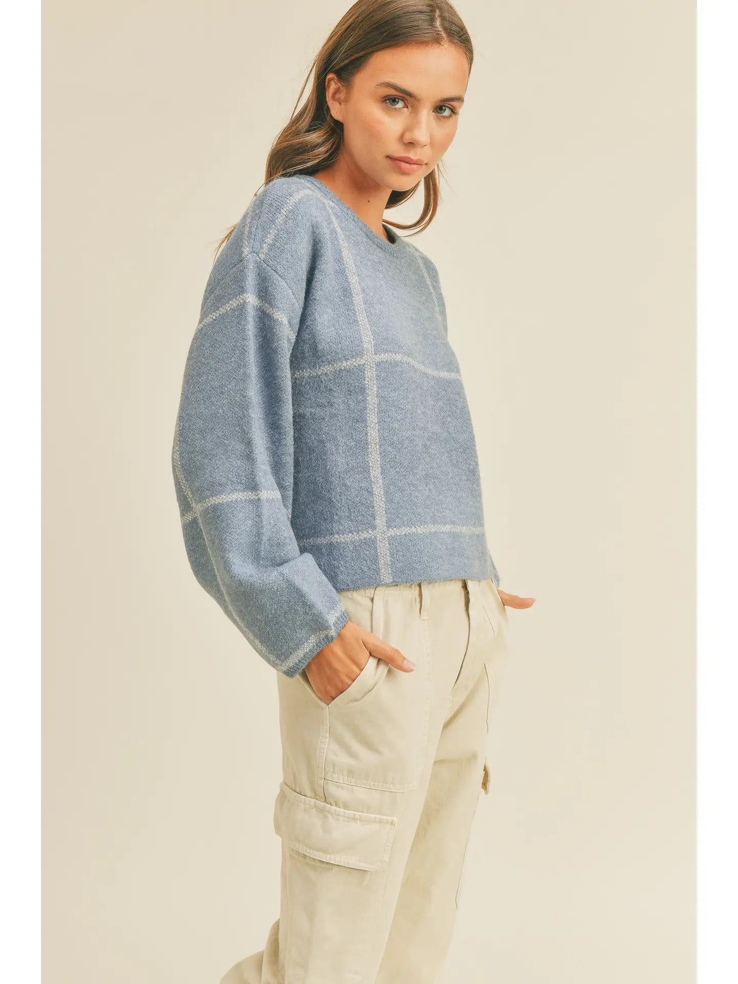 Elsa Slate Blue Grid Sweater