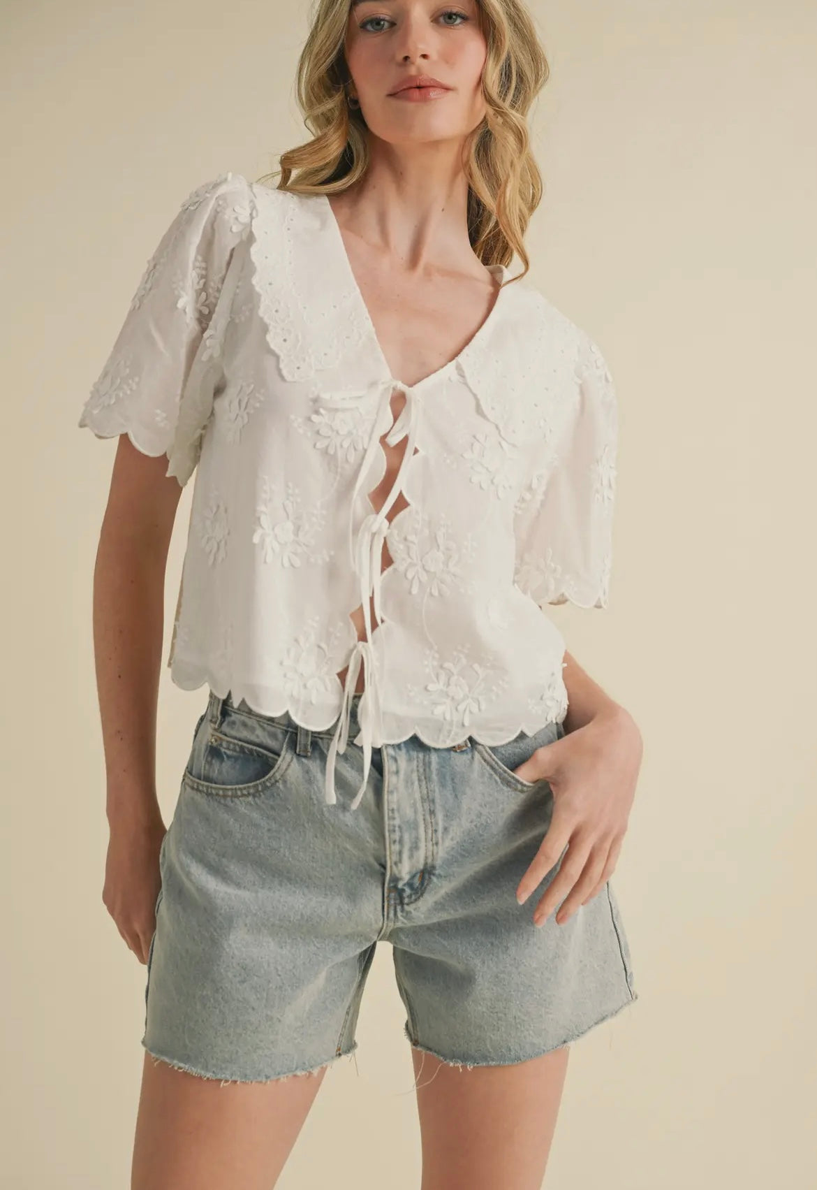 Ella Ivory Embroidered Top