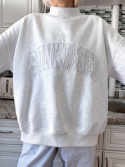 Pearl Grey Mockneck Sunkissed Varsity Embroider Sweatshirt