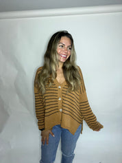 Hope Camel Striped Knit Cardigan