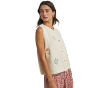 Floral Embroidered Vest in Cream