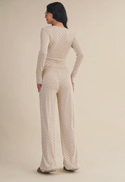 Heart Print Pointelle Lounge Set with Picot Lace Trim