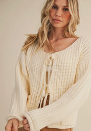 Cream Front-Tie Cardigan