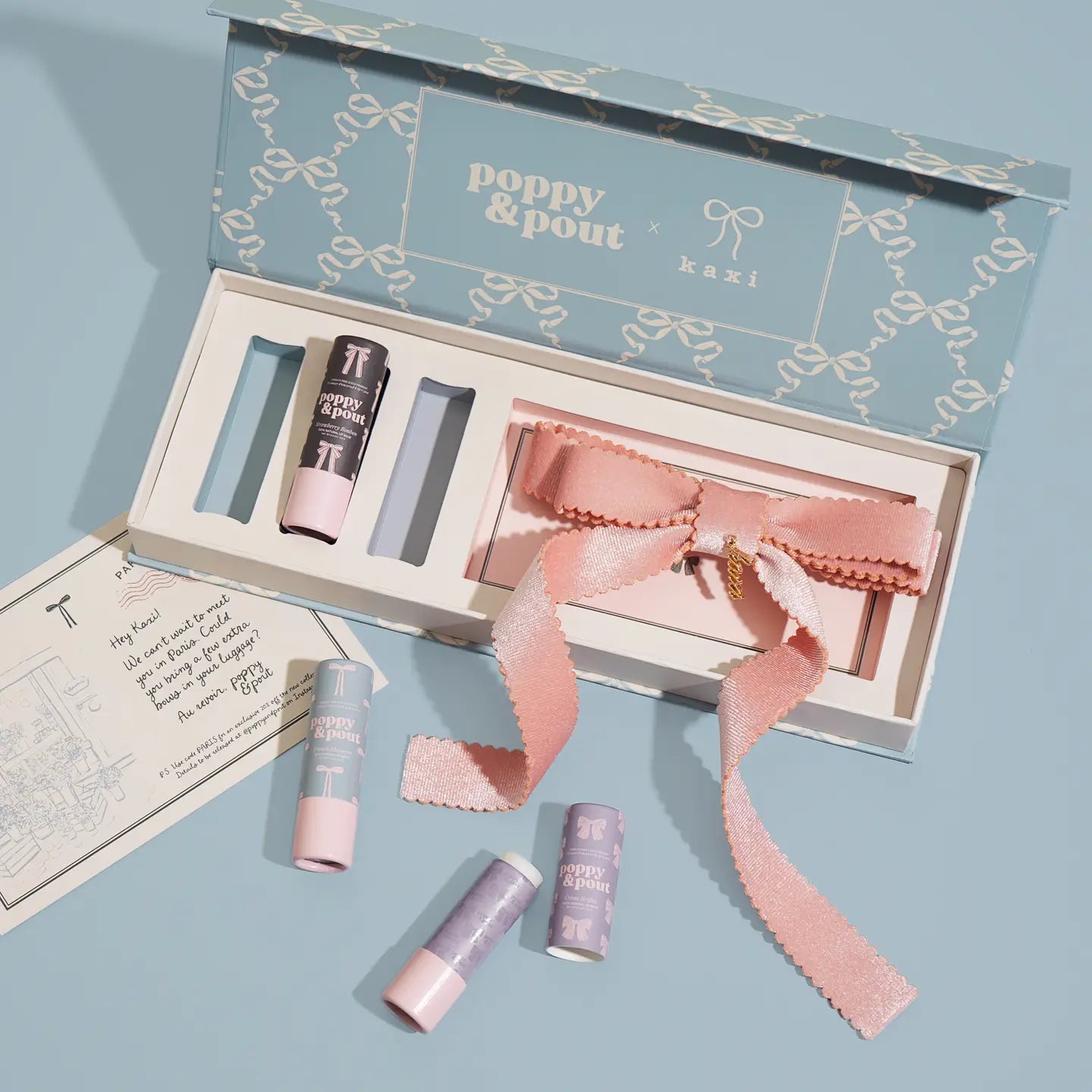 Poppy and Pout Gift Set, Coquette Lip Balm Trio + Kaxi Hair Bow