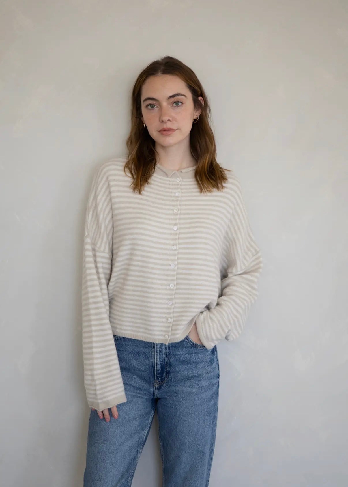 Piper Taupe Striped Cardigan