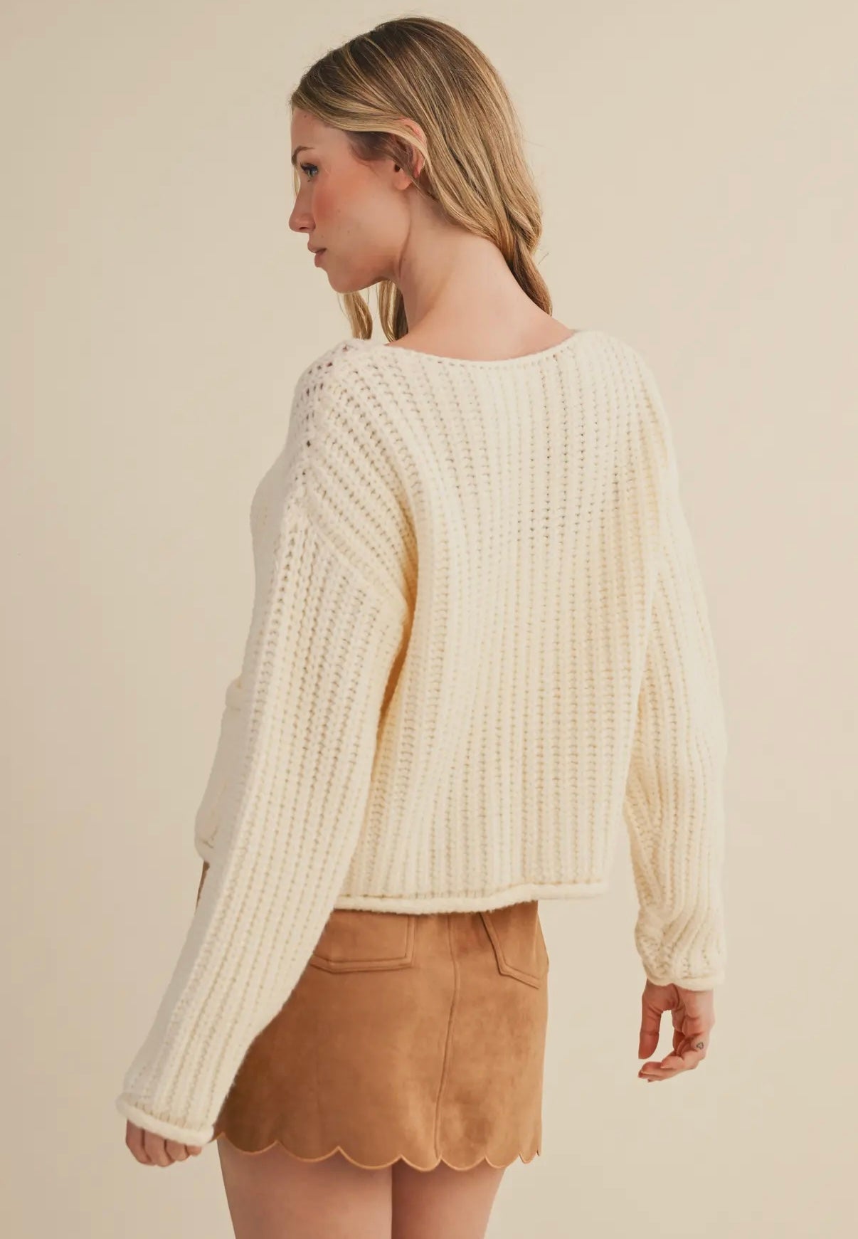 Cream Front-Tie Cardigan