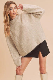 Ryleigh Mock Neck Sweater in Taupe