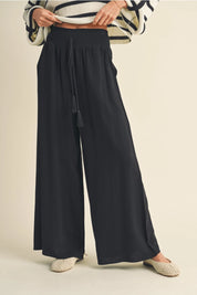 Alani Black Linen Smocked Waist Pants