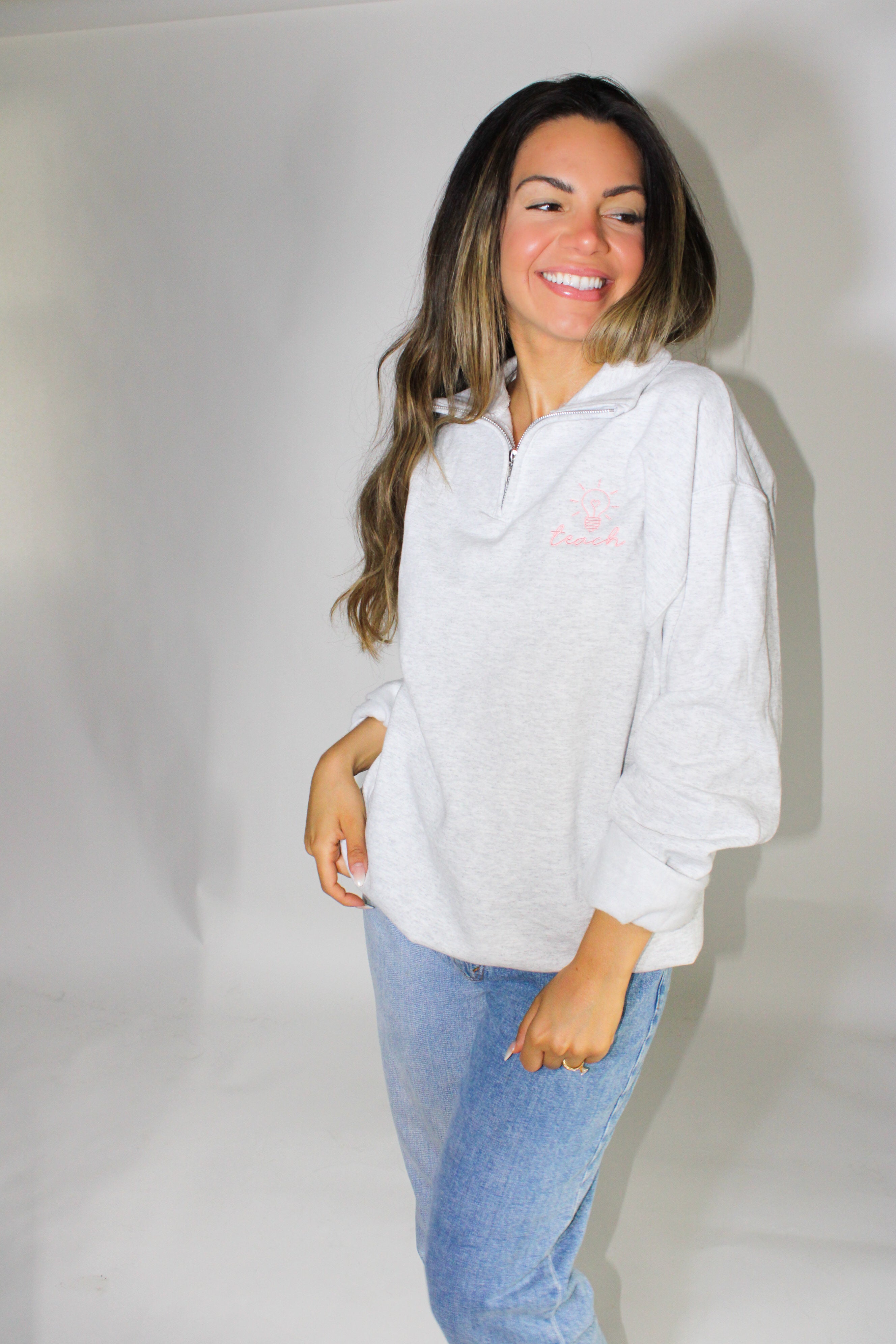 Embroidered Teacher Half Zip