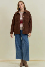 Corduroy Button Down Oversized Jacket in Brown