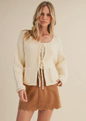 Cream Front-Tie Cardigan