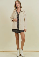 Corduroy Button Down Oversized Jacket in Cream