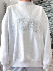 Pearl Grey Mockneck Sunkissed Varsity Embroider Sweatshirt
