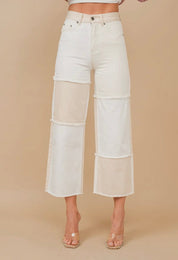 High Waisted Color Block Distressed Pants