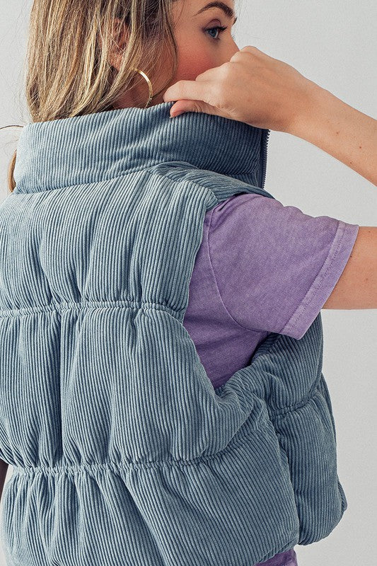 Blue Corduroy Cropped Vest