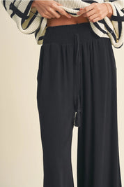 Alani Black Linen Smocked Waist Pants