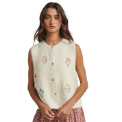 Floral Embroidered Vest in Cream