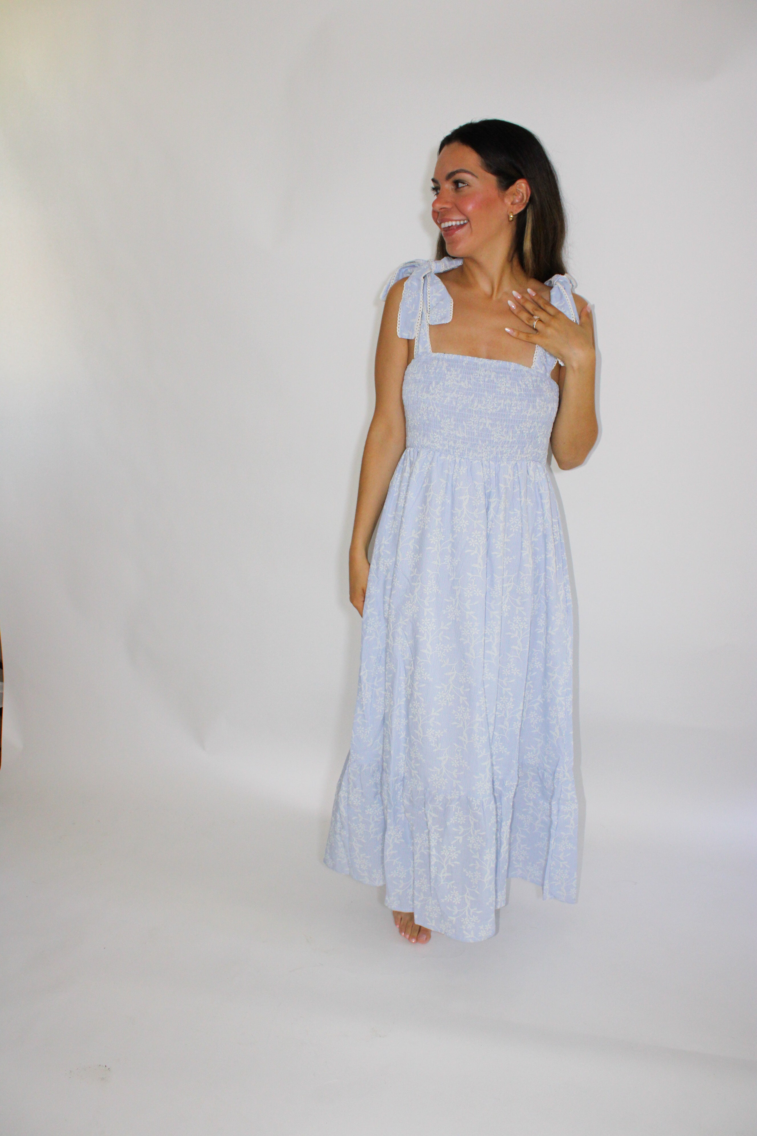 Whispering Blue Floral Midi Dress