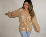 Lola Taupe Button-down Bow Cardigan