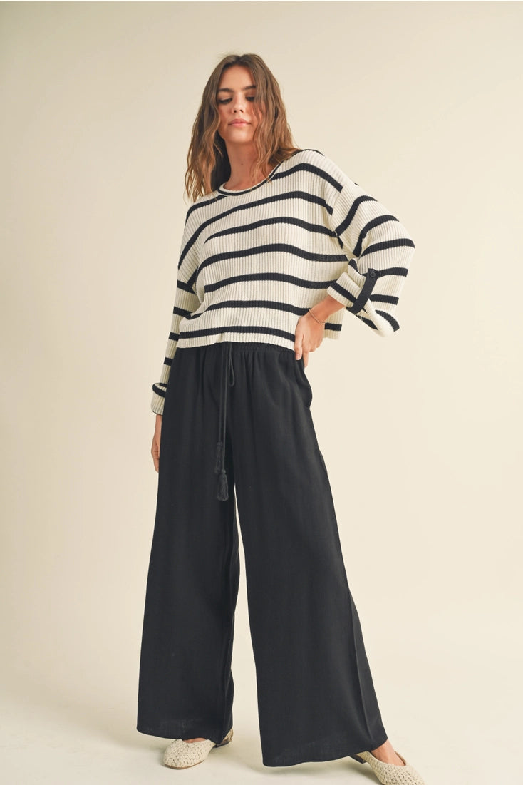 Alani Black Linen Smocked Waist Pants