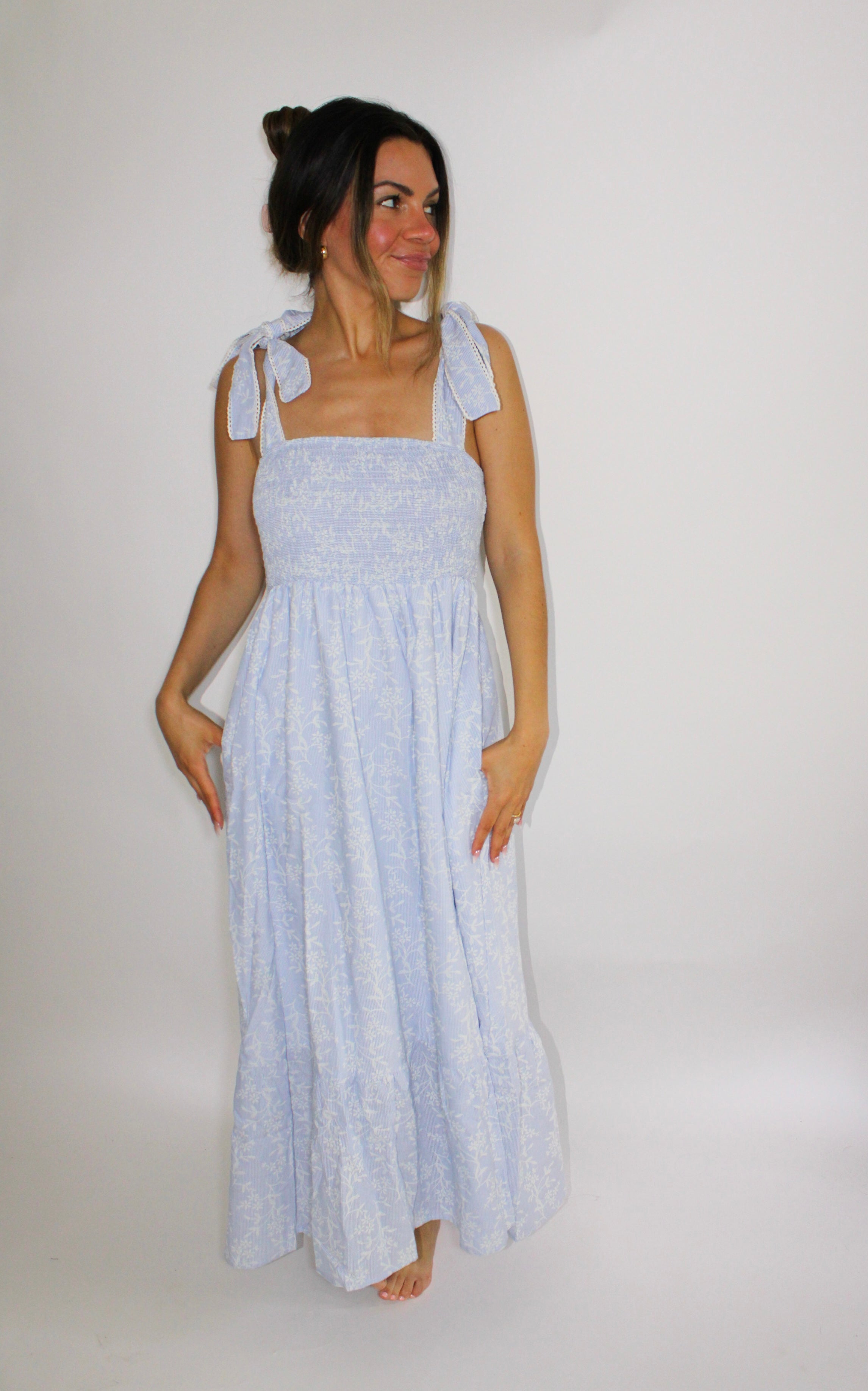 Whispering Blue Floral Midi Dress