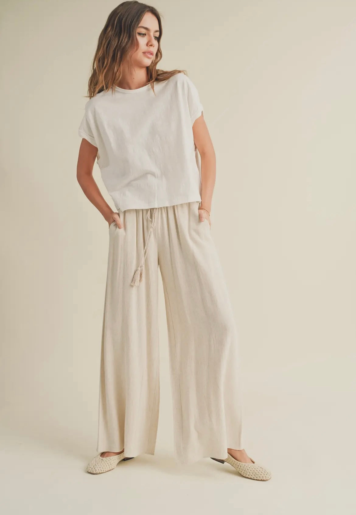 Alani Oatmeal Linen Smocked Waist Pants