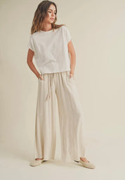 Alani Oatmeal Linen Smocked Waist Pants