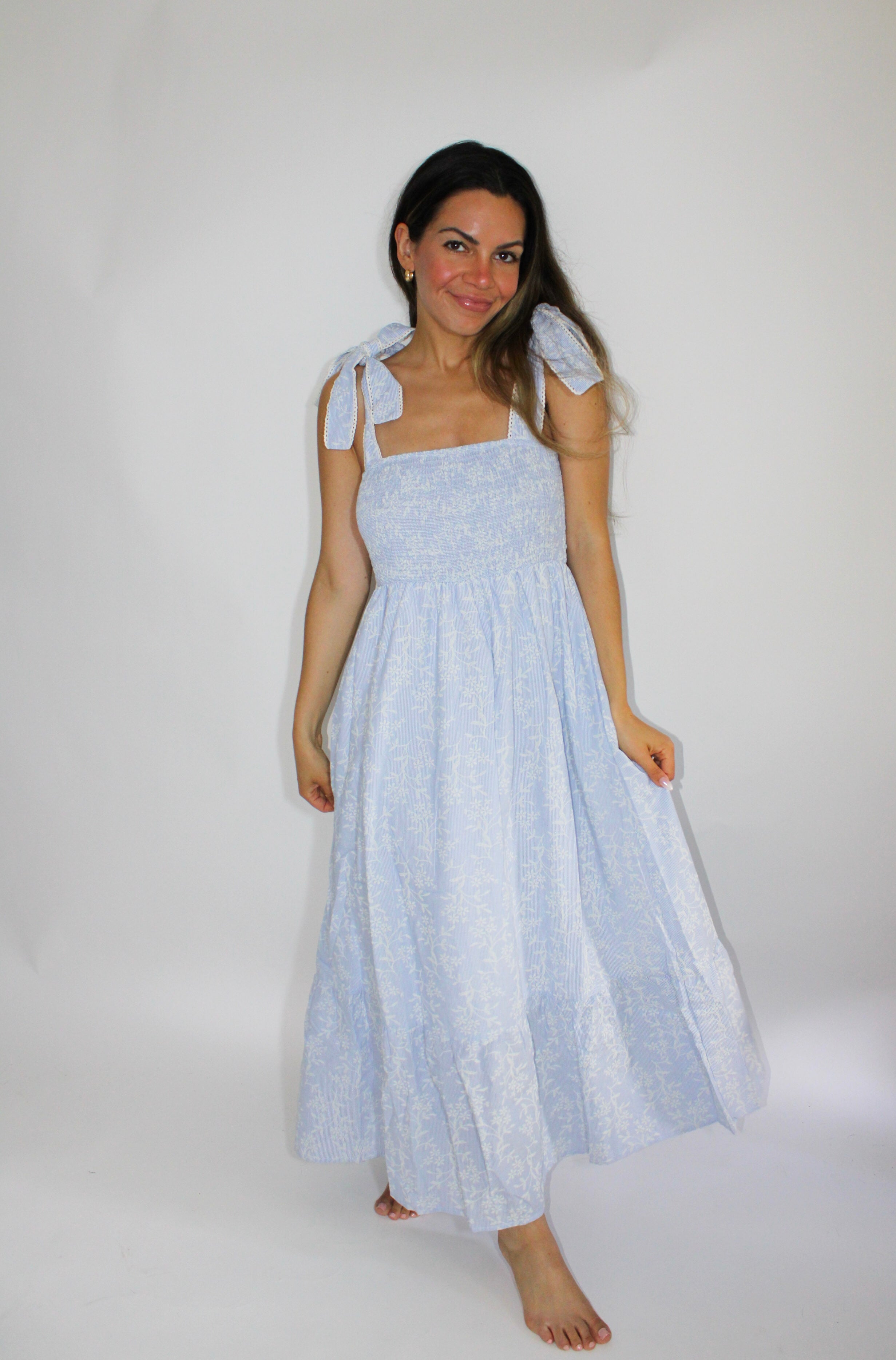 Whispering Blue Floral Midi Dress