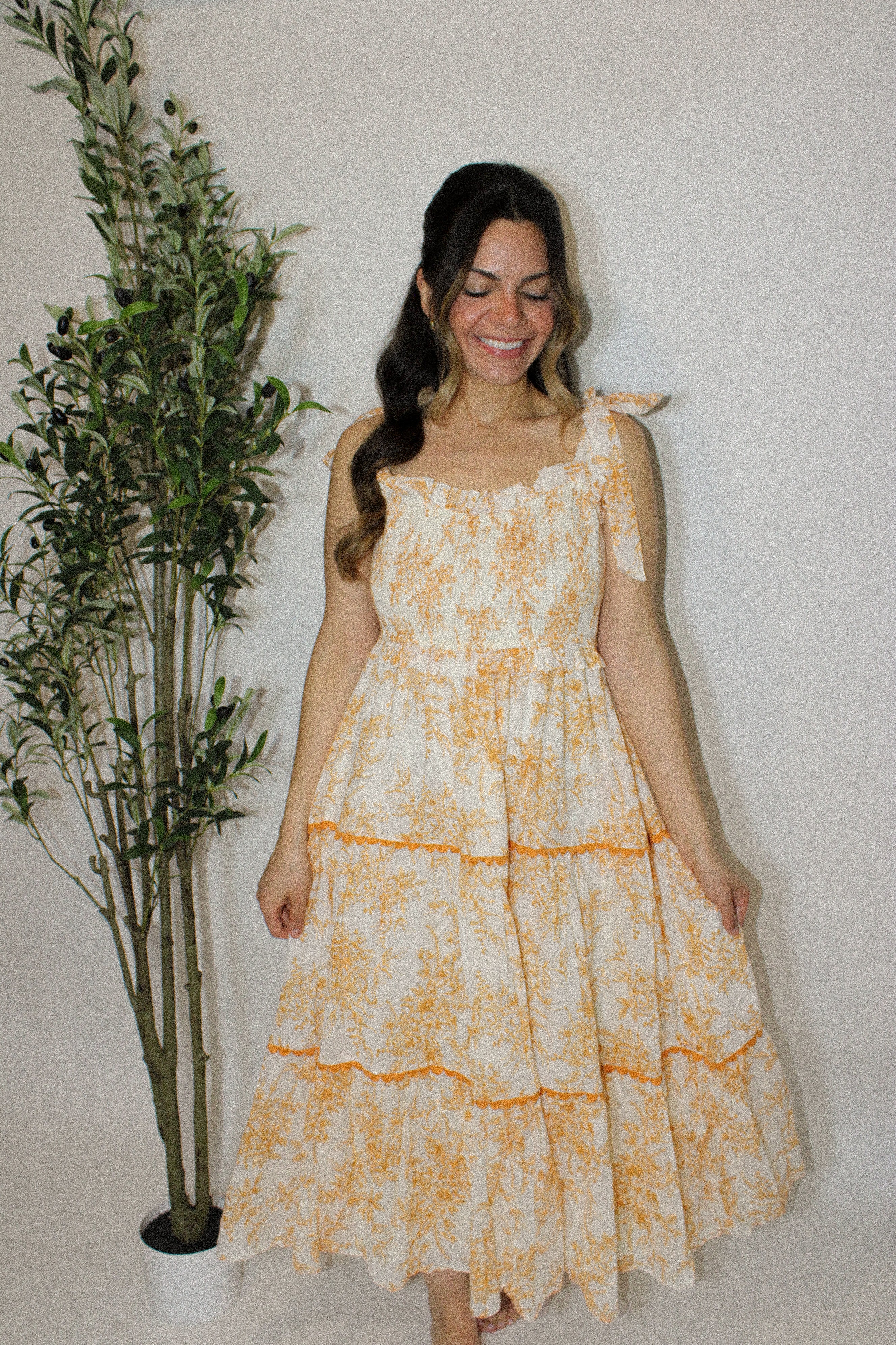 ワンピース herlipto Floral Dress golden hour Golden Hour Muse Midi Dress – Muted Closet Boutique