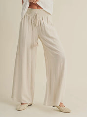 Alani Oatmeal Linen Smocked Waist Pants