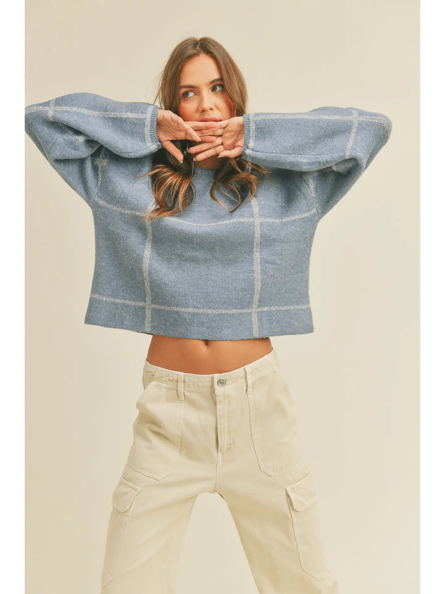 Elsa Slate Blue Grid Sweater