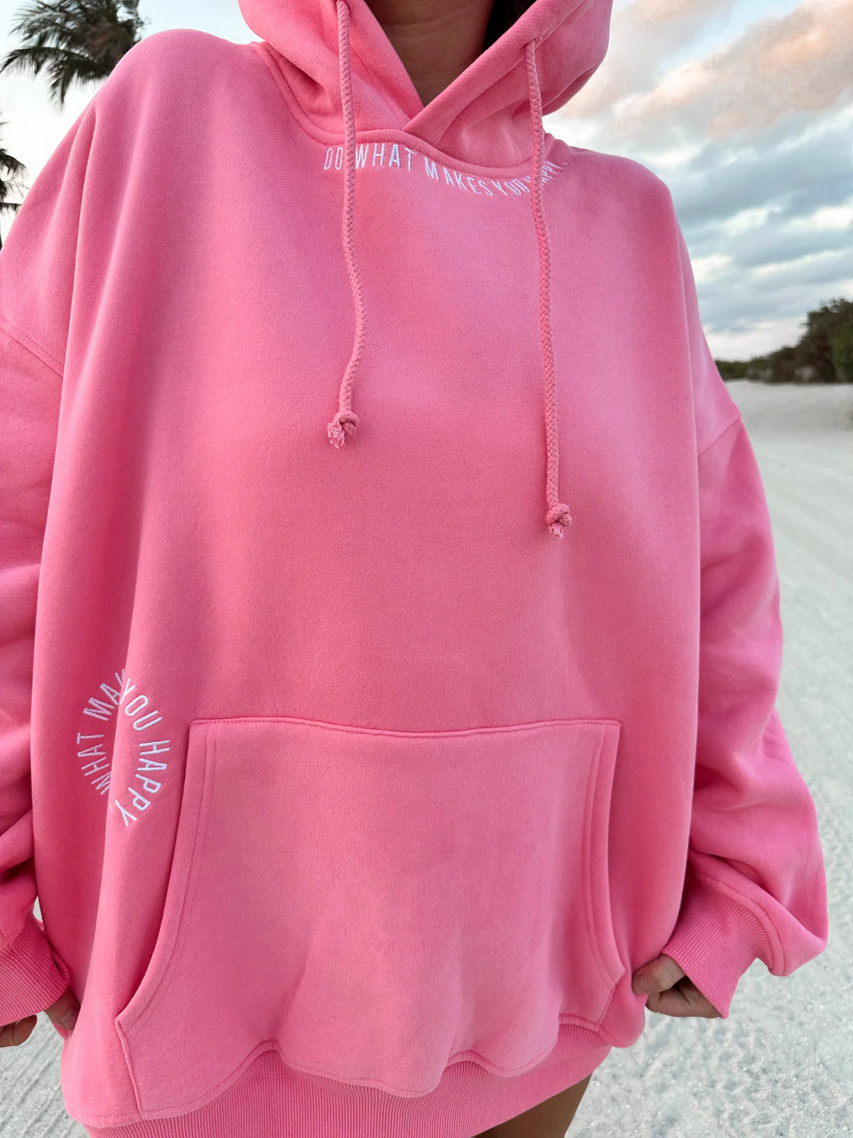 Hibiscus Pink Do What Makes You Happy Embroider Hoodie