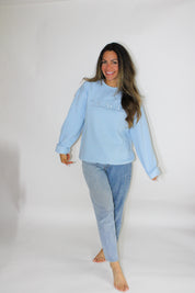 Baby Blue Embroidered Teach "tone-on-tone" Crew