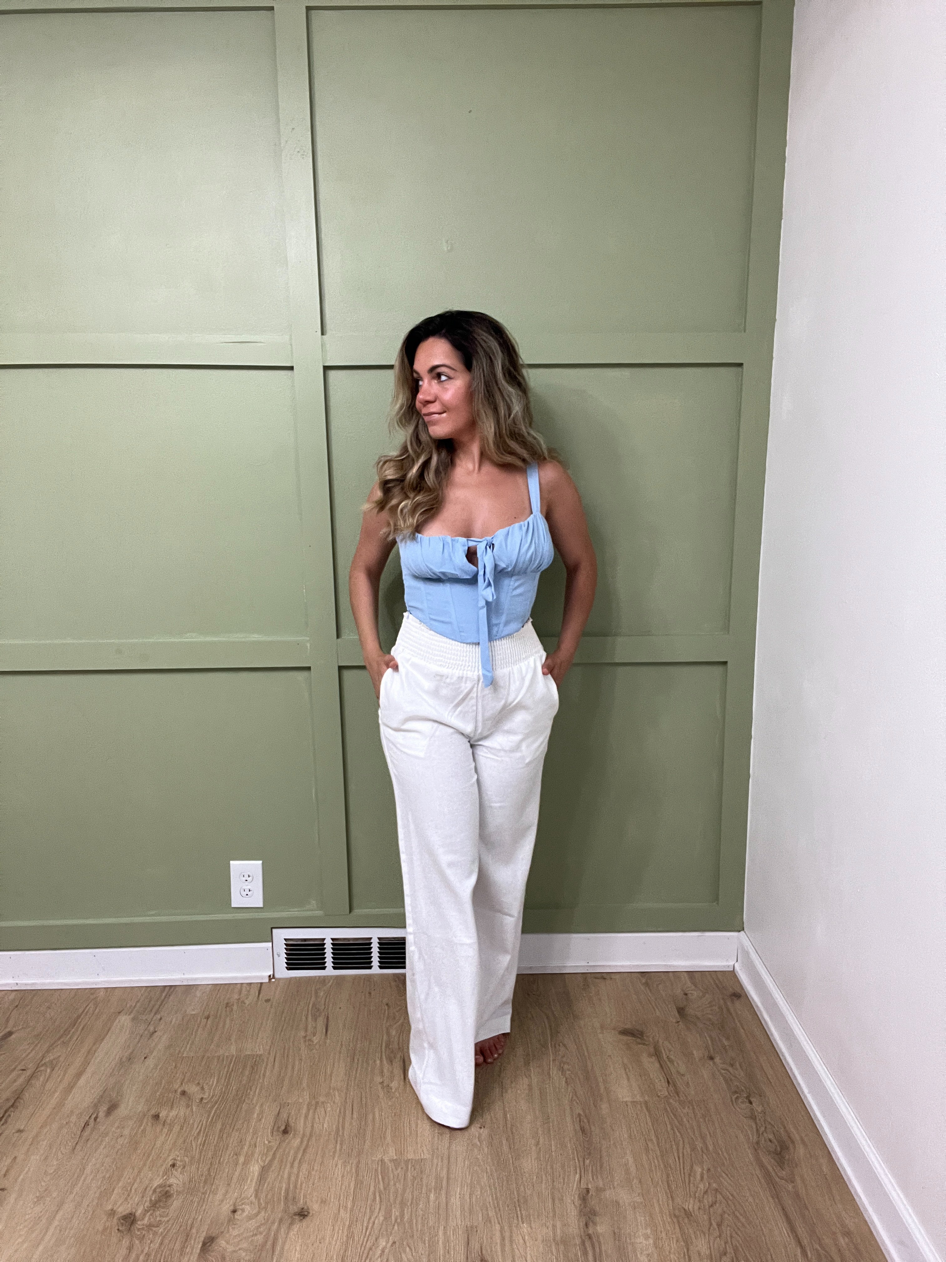 Coast To Coast White Linen Smocked Pants