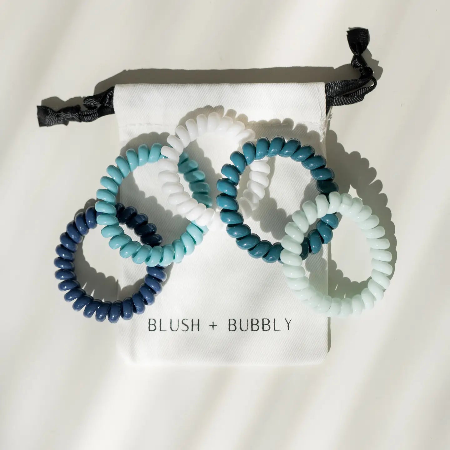 Coil Hair Tie Set of 5, Gloss Hair Coils, Shades of Blue