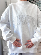Pearl Grey Mockneck Sunkissed Varsity Embroider Sweatshirt