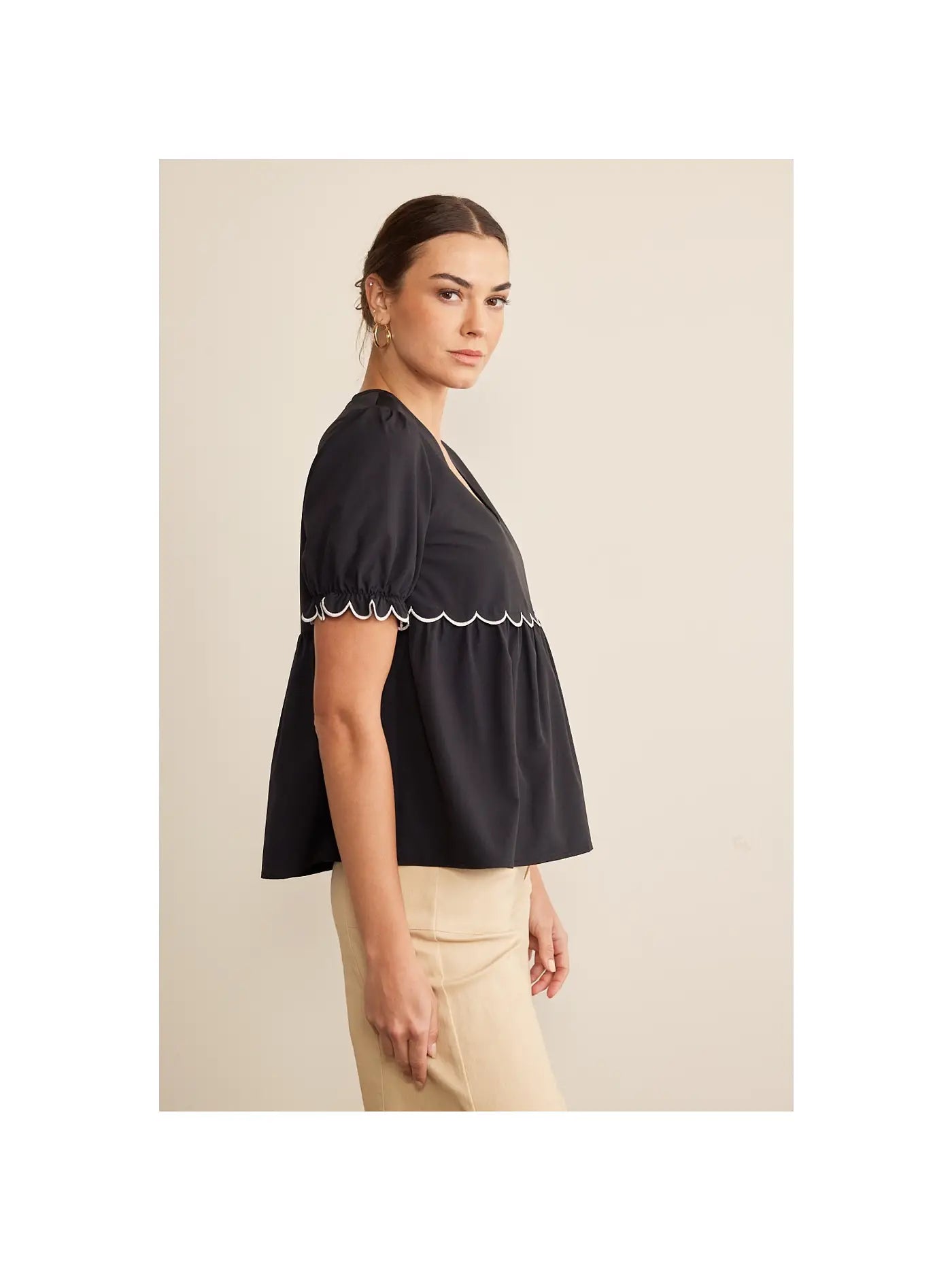 Elsa Black Scalloped Edge Blouse