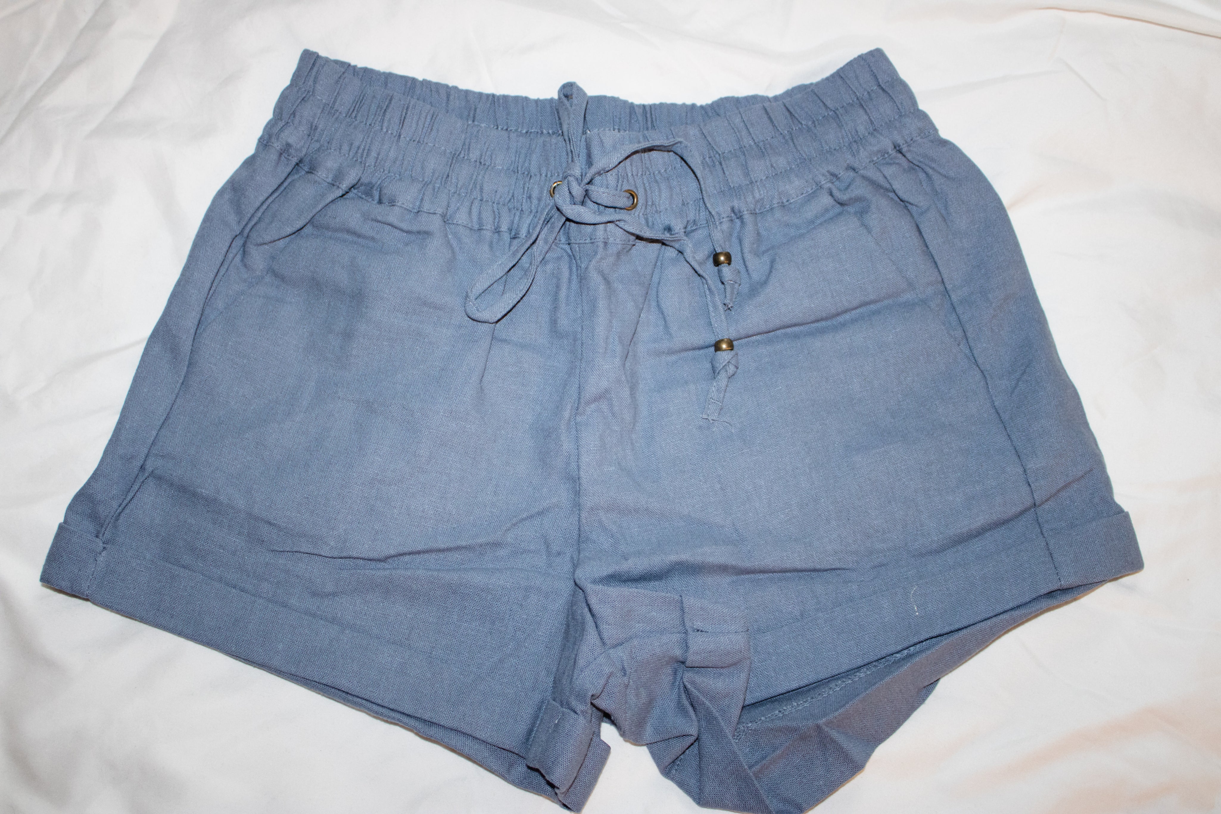 Blue Linen Daisy Shorts